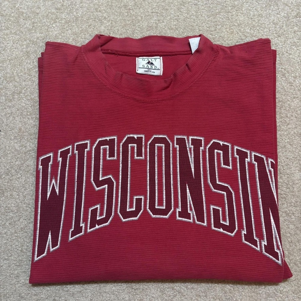 Vtg Wisconsin Badgers Shirt Mens 2XL Red NCAA College Galt Sand USA 90s Tee‎